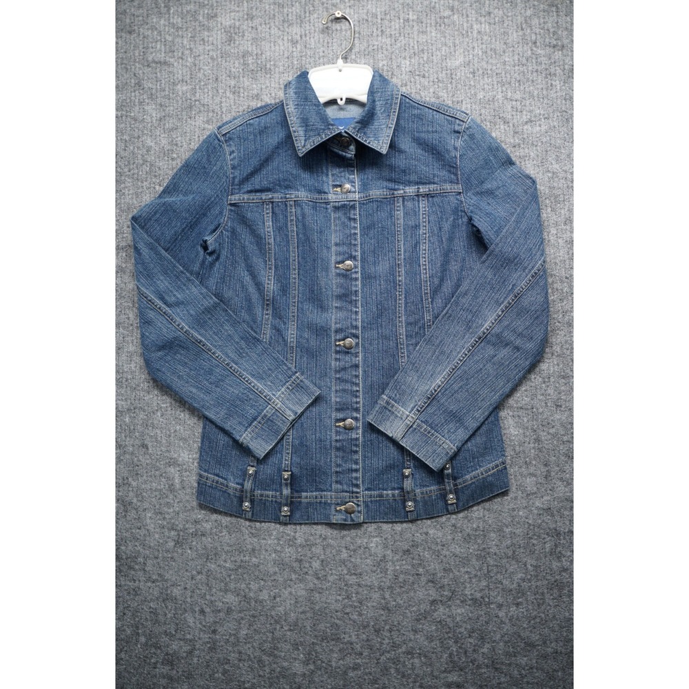 Facconable Womens Jacket Blue Denim Trucker Jean Coat Extra Small